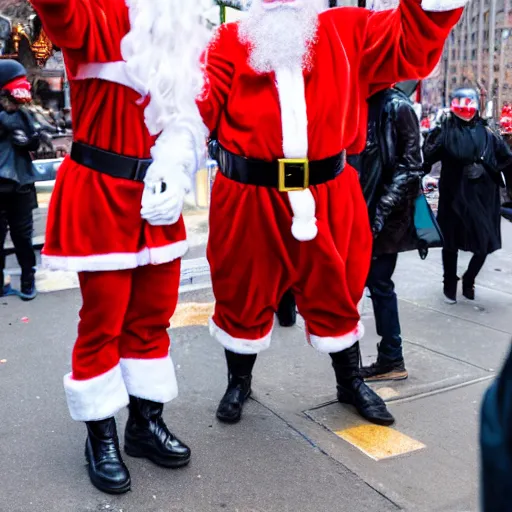 Image similar to a portal to hell opens in New York City during Santa Con