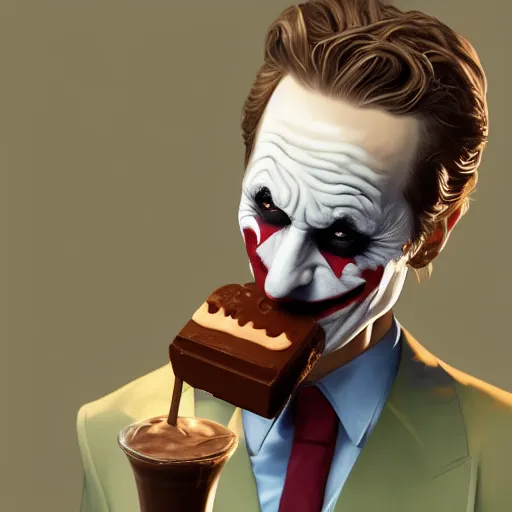 Image similar to Joker drinking a chocolate milkshake, hyperdetailed, artstation, cgsociety, 8k