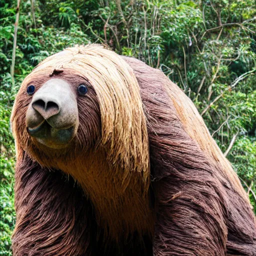 Prompt: close up of a giant ground sloth in colombia