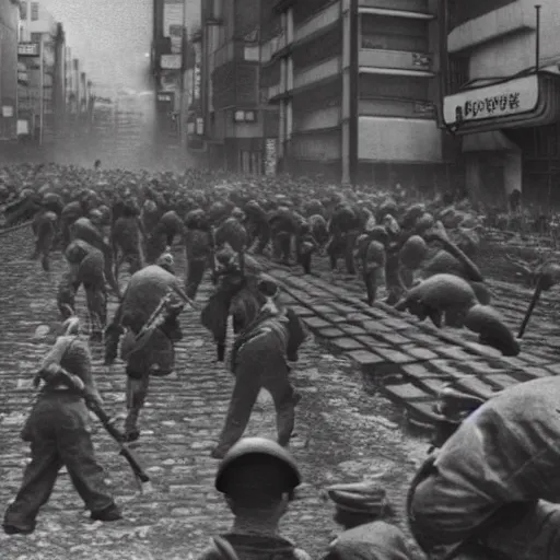 Prompt: Tokyo 1940 world war 2 footage alternate reality art station hyper-realistic