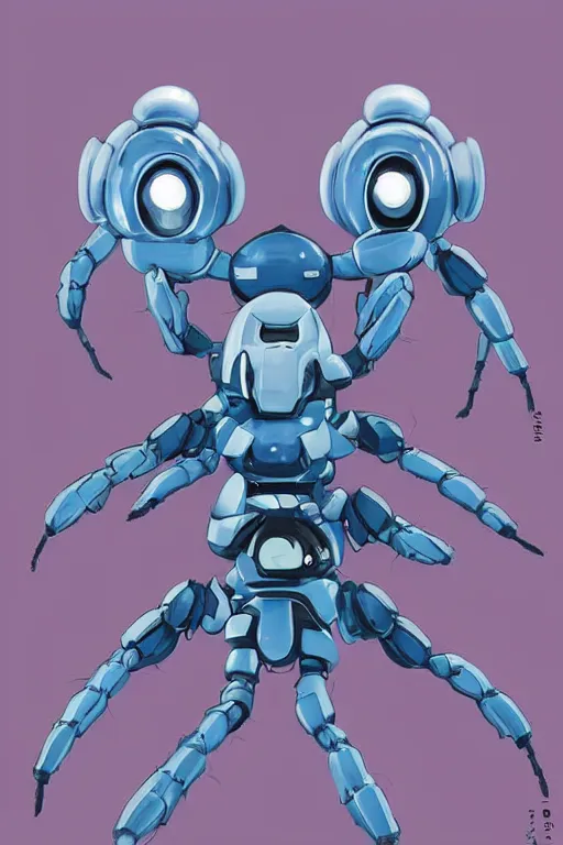 Image similar to cute Tachikoma spider from ghost in the shell, spider Tachikoma, tiny, small, miniature Tachikoma, baby Robot, short, pale blue armor, cute and adorable, pretty, beautiful, DnD character art portrait, matte fantasy painting, cgsociety Artstation, by Jason Felix by Steve Argyle by Tyler Jacobson by Peter Mohrbacher, cinematic lighting