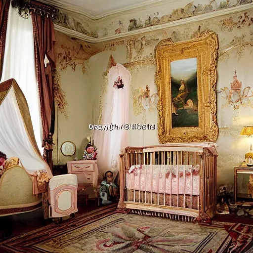 Image similar to !dream The scene is set in a grandiose nursery, with high ceilings and walls adorned with expensive paintings. The room is filled with the crying of obese babies, who are crawling and playing with toys. In the center of the room is a large, ornate crib, where an obese baby is sleeping peacefully. Nearby, a unfashionable maid is feeding another baby from a ornate bottle. The atmosphere is happy and festive. Photography.