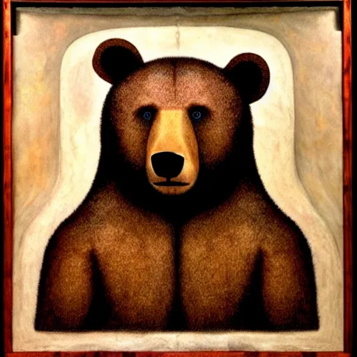 Prompt: portrait of anthropomorphic bear, lascaux caves painting