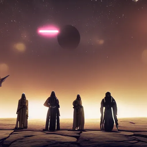 Image similar to a group of Jedi on the planet Felucia, cinematic