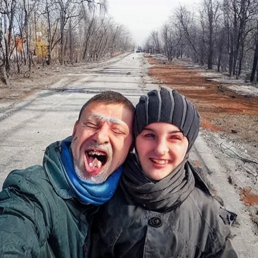 Prompt: last selfie from ukraine after nuclear - war