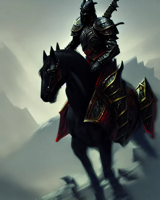 Matte Fantasy Painting Of A Black Horse, Dnd Character 