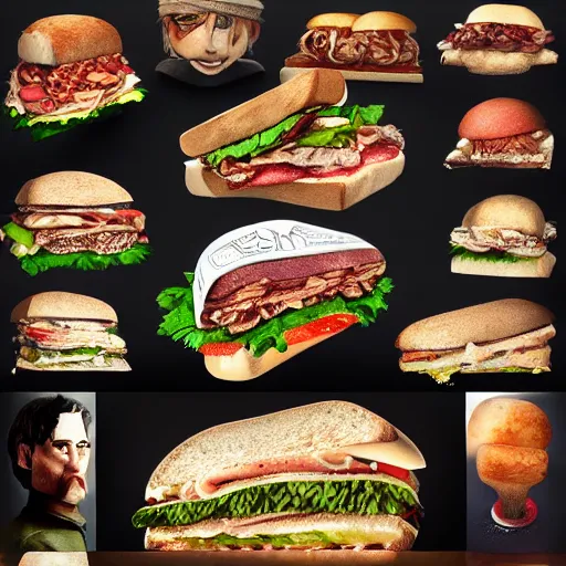 Prompt: eight sandwiches that will blow your mind, High fantasy, tuna, blog, Insanely Detailed, Award Winning, Trending on Artstation, 8k, UHD