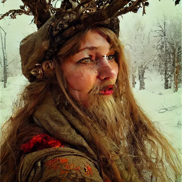 Image similar to russian folk fairytales, an ultrafine detailed painting, academic art, detailed realistic faces, artstation, by pavel korin, viktor vasnetsov