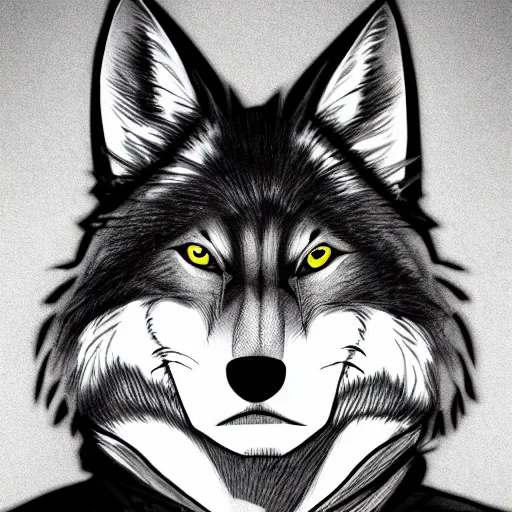 Image similar to key anime visual portrait of a handsome male anthro wolf furry fursona with beautiful eyes, wearing a hoodie, official modern animation