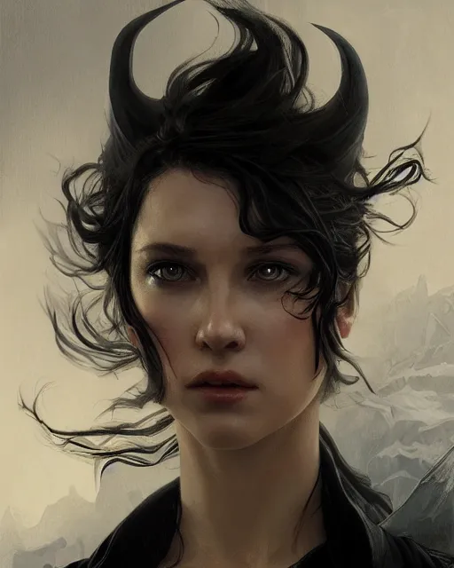 Prompt: '' Face portrait of a Half-Dragon with a black leather coat, short hair , fantasy, d&d, high detail, digital painting, artstation, concept art, sharp focus, illustration, art by greg rutkowski and alphonse mucha ''