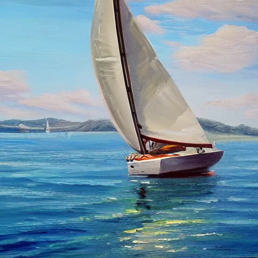 Image similar to viktor orban sailing a yacht, oil painting