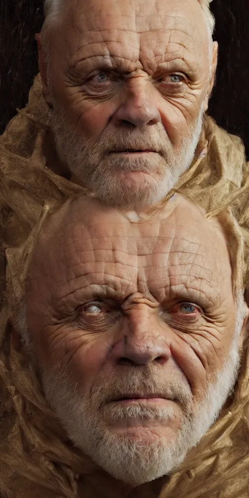 Image similar to anthony hopkins, a blind king, dungeons and dragons, fame of thrones masterpiece by edgar maxence and ross tran and michael whelan, gustav dore, 8 k, octane render