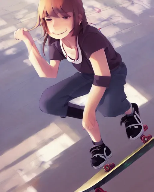 a young anime boy riding a skateboard in the sky,, Stable Diffusion