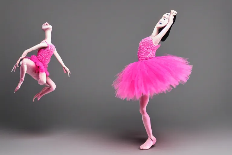 Prompt: dinosaur in a pink tutu, studio lighting, highly detailed, striking, inspiring