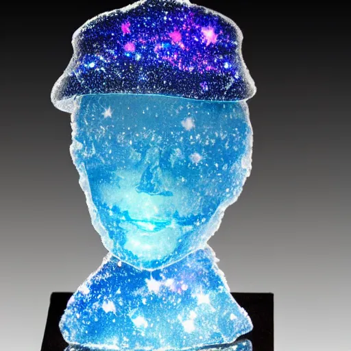 Prompt: blue ice crystal hat sculpture of galaxy