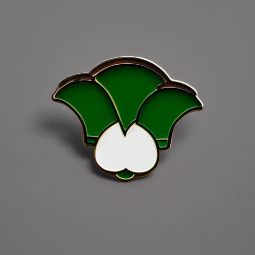 Image similar to a photo of a retro minimalistic enamel pin depicting an exploding jalapeno, use of negative space allowed, smooth curves