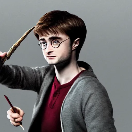 Prompt: daniel radcliffe as harry potter casting a spell, vibrant, photorealistic artstyle, wide shot, hyperrealistic, artstation, hd, cinematic, 8 k