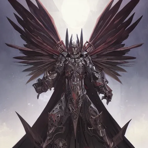 Prompt: the black knight rising from his grave, symmetric armor, wings, undead, highly detailed, smooth, dark fantasy, manga illustration, by artgerm, greg rutkowski, alphonse mucha