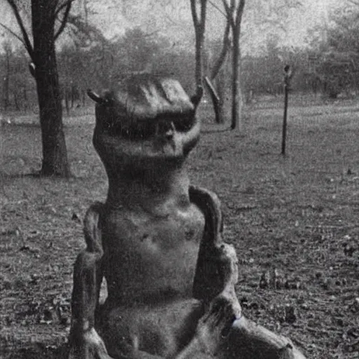 Image similar to real monster found in the park, 1 9 0 0 s old photograph