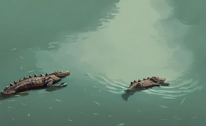 Prompt: a cute alligator swimming in a river by Atey Ghailan, dreamy digital art illustration, trending on artstation