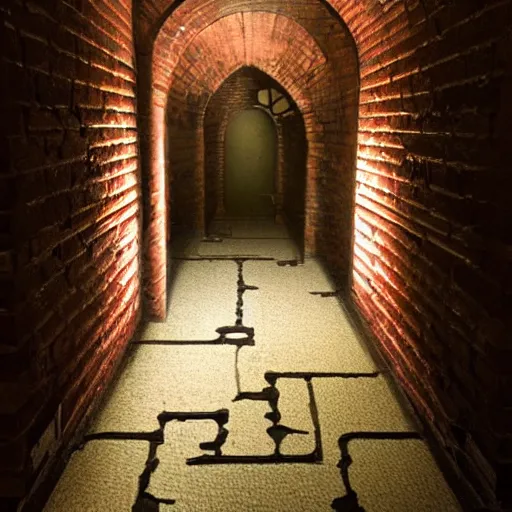 Image similar to dungeon corridor containing a secret concealed door in its bricks, d & d, photo