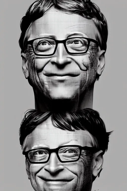 Image similar to bill gates with a barcode on his forehead and dozens of hypodermic needles sticking out of him, concept art, digital art, trending on deviantart