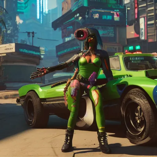 Image similar to pepe frog makes appearance in Cyberpunk 2077. CP2077. 3840 x 2160