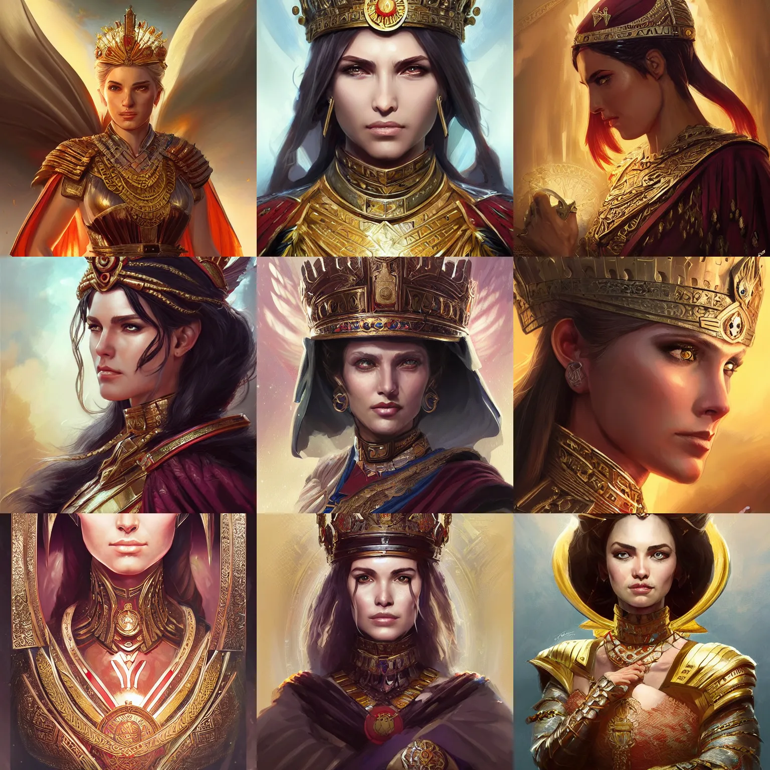 Prompt: macedonian empress, D&D, fantasy, portrait, highly detailed, digital painting, trending on artstation, concept art, sharp focus, illustration, art by artgerm and greg rutkowski and magali villeneuve