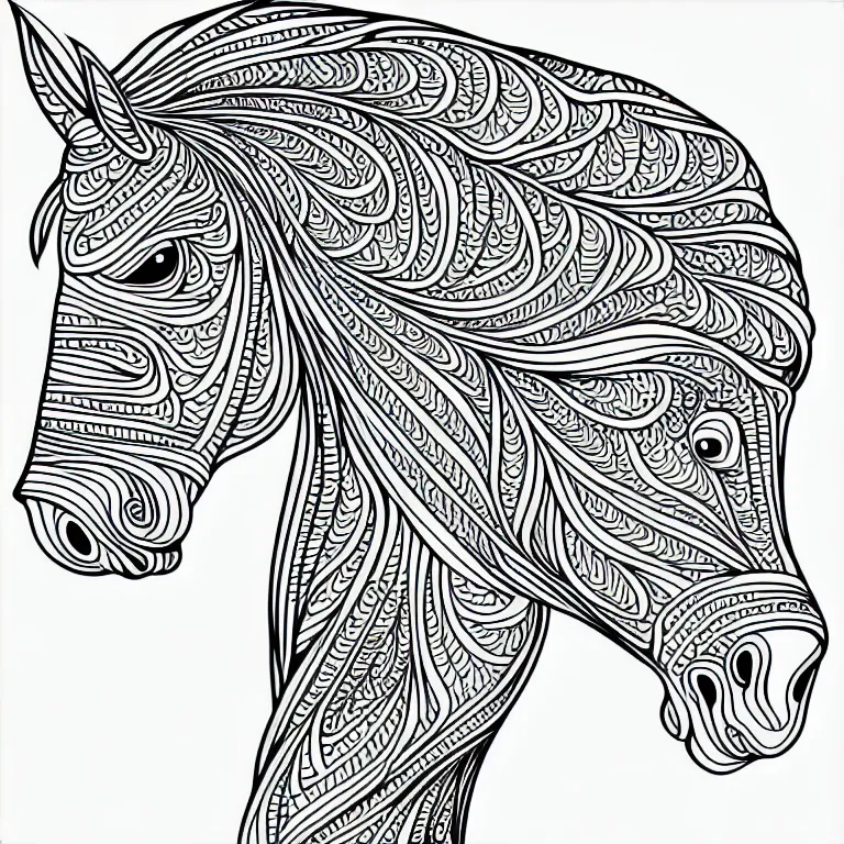 Image similar to beautiful horse, ornamental, fractal, line art, vector, outline, simplified, colouring page