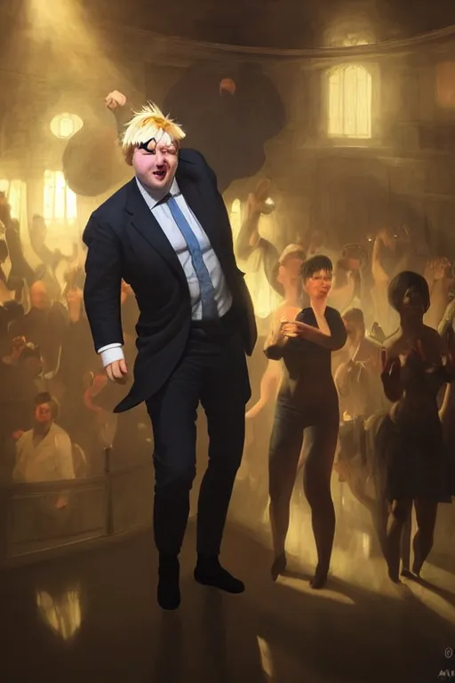 Image similar to boris johnson dancing in a nightclub, anatomy, bathed in light, highly detailed, photorealistic, artstation, smooth, sharp focus, illustration, unreal engine 5, 8 k, art by artgerm and greg rutkowski and edgar maxence