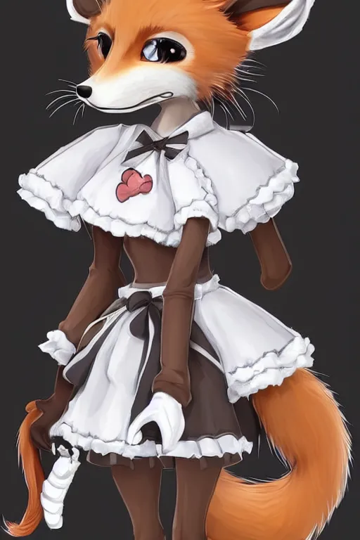 Image similar to a fox fursona wearing a maid outfit, highly detailed, digital art, trending on artstation, furry art