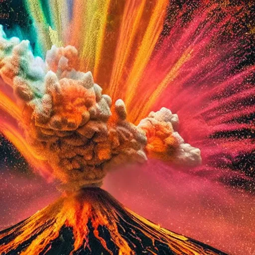 Image similar to beautiful flowers erupting from an aggressive volcano, 8 k, intricate, colorful