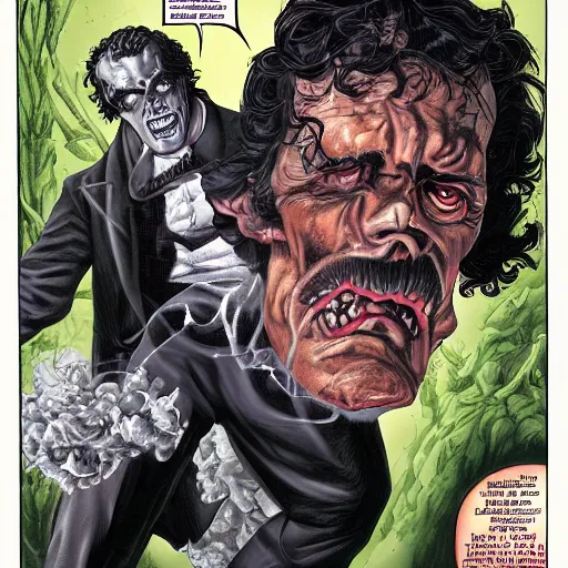 Image similar to frankenstein vs edgar allan poe by joe jusko