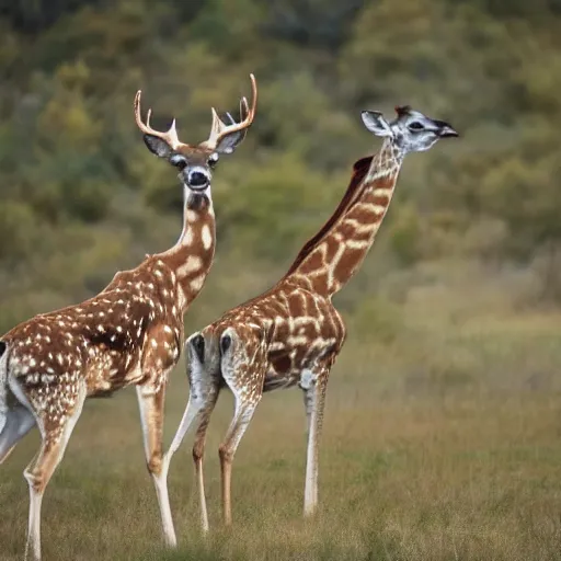 Image similar to photo of a deer shouting aggressively at a giraffe, giraffe doesn't care, award-winning photograph, national geographic, 8k