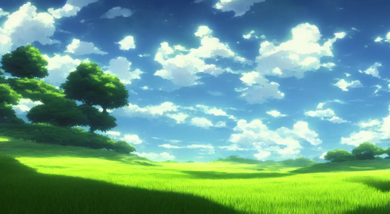 Prompt: bliss windows xp default wallpaper, by makoto shinkai,