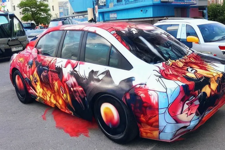 Image similar to anime-car-wrap, putin