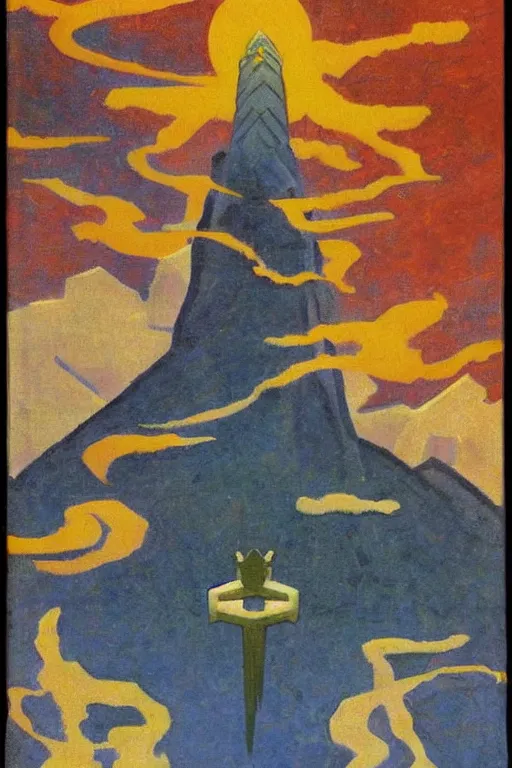 Image similar to thor, marvel, artwork by nicholas roerich,