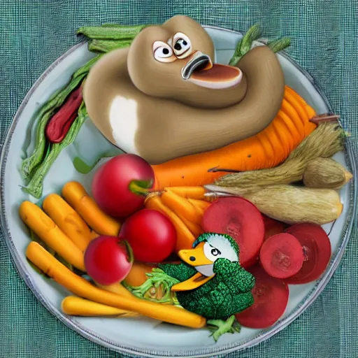 Image similar to beaver and duck, vegetables