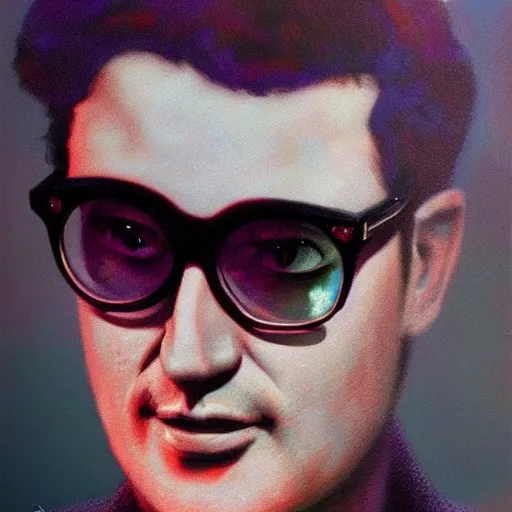 Image similar to UHD tonalism cosmic painting of Buddy Holly, by Antonio Caparo and Ferdinand Knab and Greg Rutkowski, UHD, photorealistic, trending on artstation, trending on deviantart