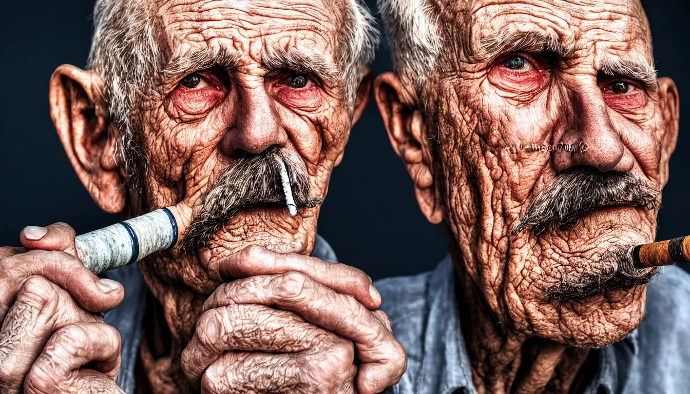 Prompt: hyper realistic color photo, portrait of a single weathered old man smoking pipe, dramatic shadow!!, full colour, upscale, 8 k, masterpiece