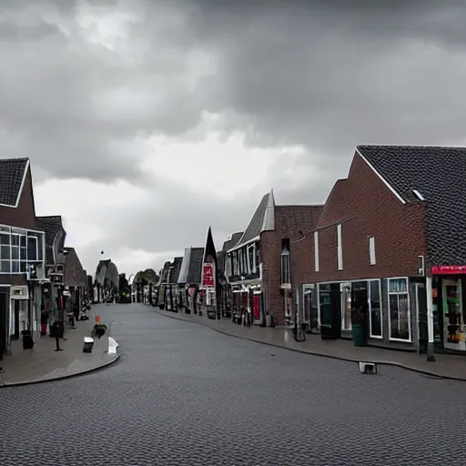 Image similar to hoogveen town center, overcast, photoreal, still from the movie batman