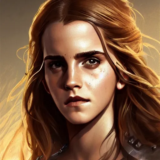 Prompt: drawing of emma watson wearing a knight armor, beautiful piercing eyes, hyper realistic face, in the style of greg rutkowski, fantasy, amazing detail, epic, elegant, smooth