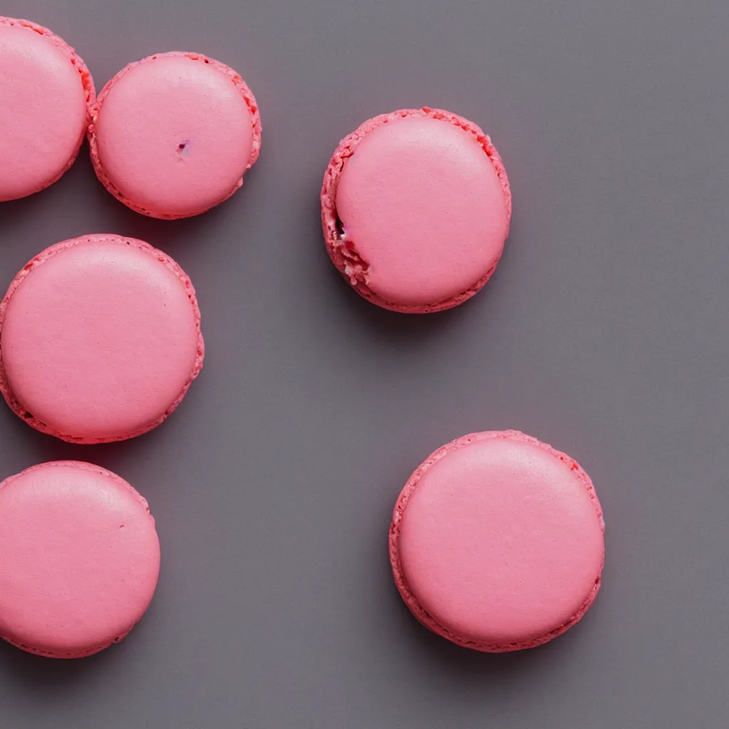 Prompt: top-down view of macarons on top of a pink surface, 8k, high detail, photorealistic, proper shading