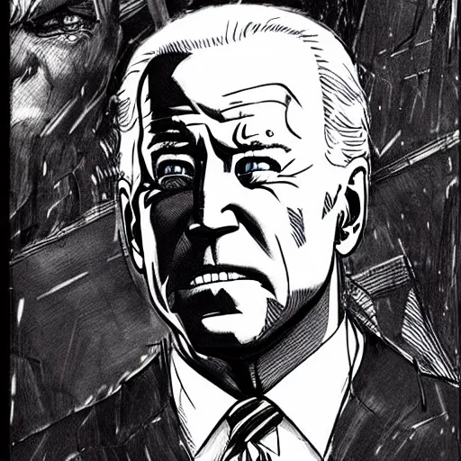 Image similar to Joe Biden looking sinister, by Tsutomu Nihei, highly detailed