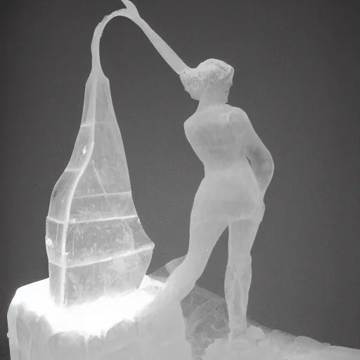 Prompt: B&W 35mm award winning photo - Ice Sculpture of Venus - Light from behind