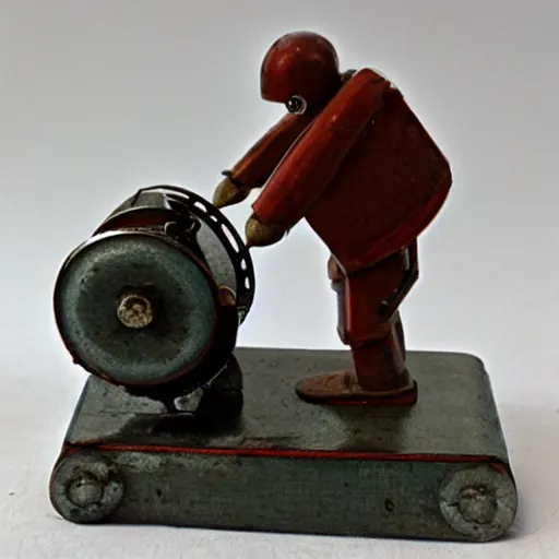 Image similar to photo of old Soviet steel toy, 1930s, retro, 35 mm