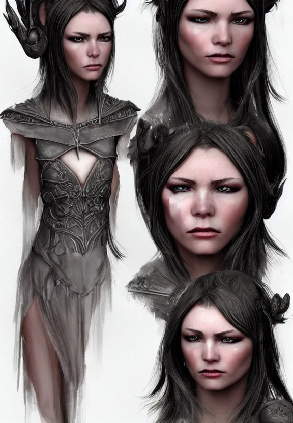 Image similar to dark fantasy female character profile realistic concept art by Julia Helen Jeffrey