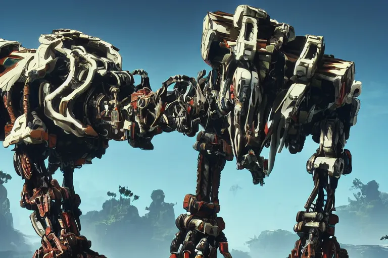 Image similar to tallneck machine mecha animal beast robot of horizon forbidden west horizon zero dawn bioluminiscence global illumination ray tracing hdr fanart arstation by sung choi and eric pfeiffer and gabriel garza and casper konefal