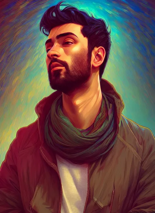 Image similar to handsome kaksahi, half body shot, path traced, highly detailed, high quality, digital painting, alena aenami, lilia alvarado, shinji aramaki, karol bak, alphonse mucha, tom bagshaw