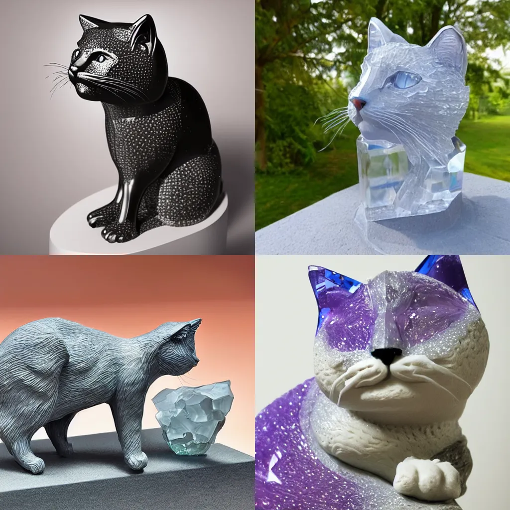 Prompt: cat sculpture made of crystal, by mlian vasek and sylvain sarrailh